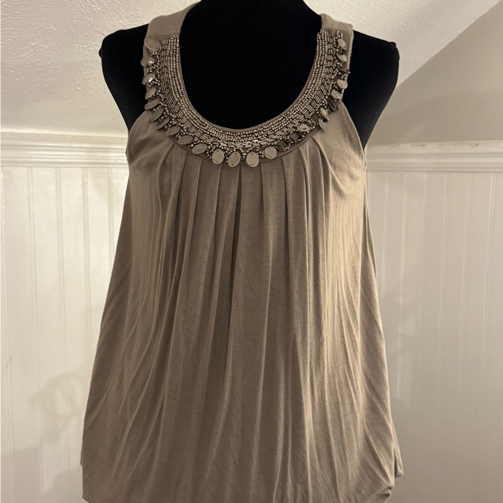 Cynthia Rowley Taupe Embellished Blouse
